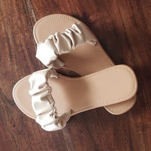 Tan runched slide sandals